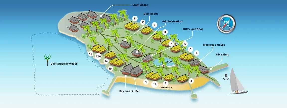 An aerial map of Toberua Island Resort Fiji. An aerial map of Toberua Island Resort Fiji.