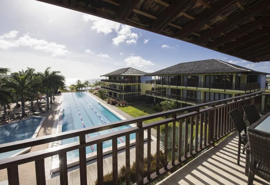 Pool view from a balcony at Lions Dive & Beach Resort Curaçao. Pool view from a balcony at Lions Dive & Beach Resort Curaçao.
