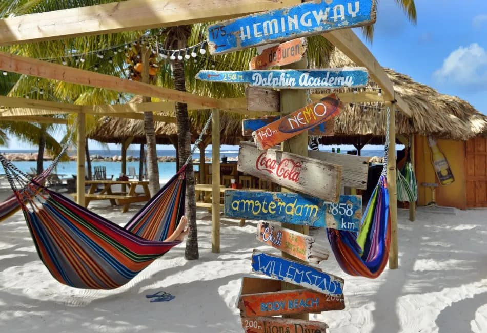 A hammock on the beach at Lions Dive & Beach Resort Curaçao. A hammock on the beach at Lions Dive & Beach Resort Curaçao.
