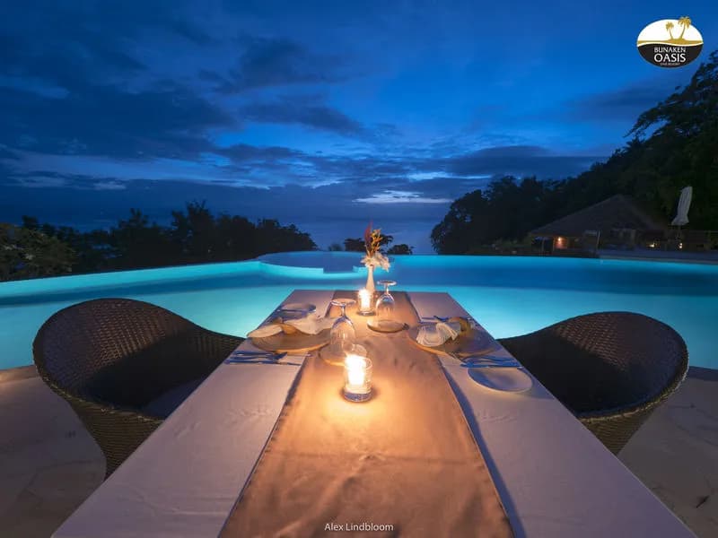 Dining table overlooking the pool Dining table overlooking the pool