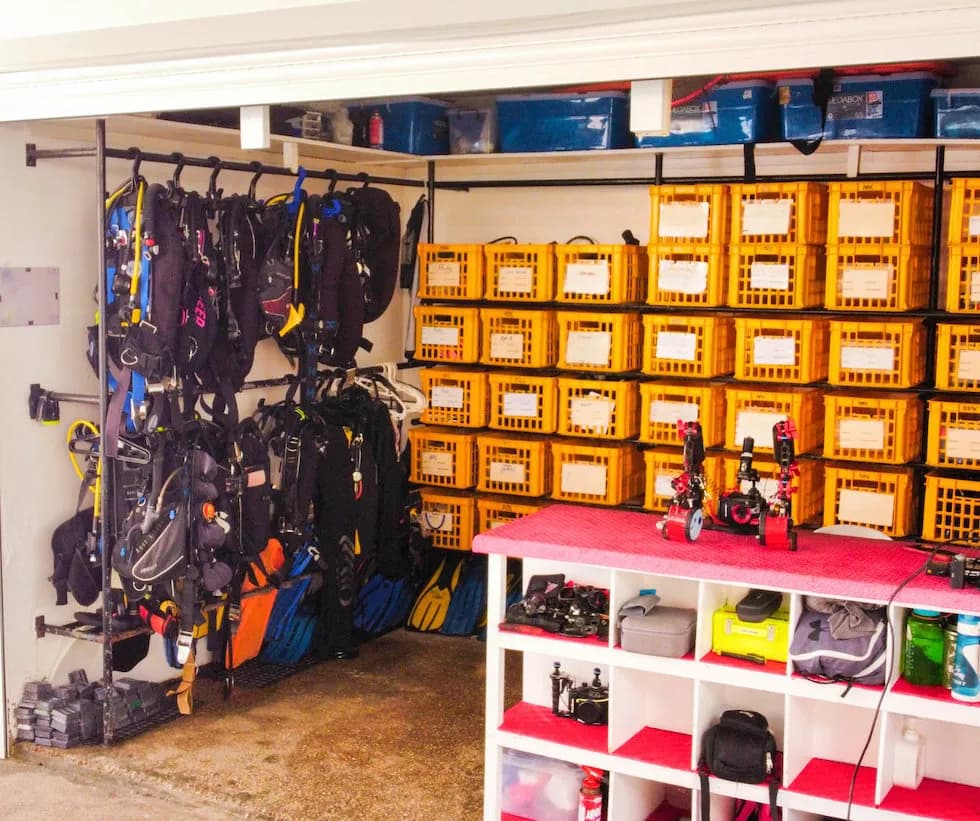 Organized and hung dive gear Organized and hung dive gear
