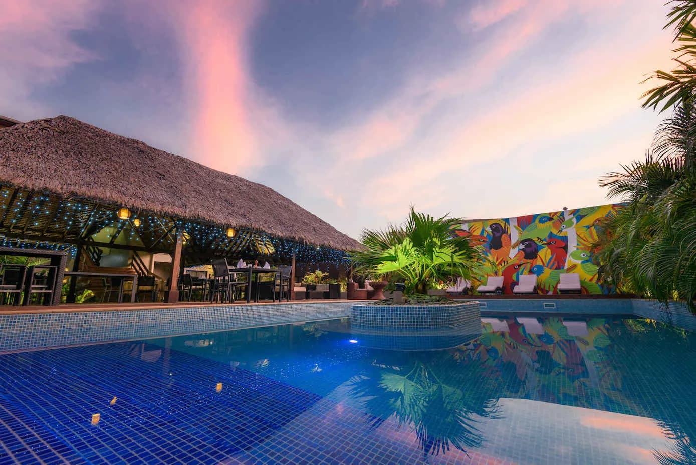 A vibrantly decorated swimming pool at The Espiritu Vanuatu. A vibrantly decorated swimming pool at The Espiritu Vanuatu.
