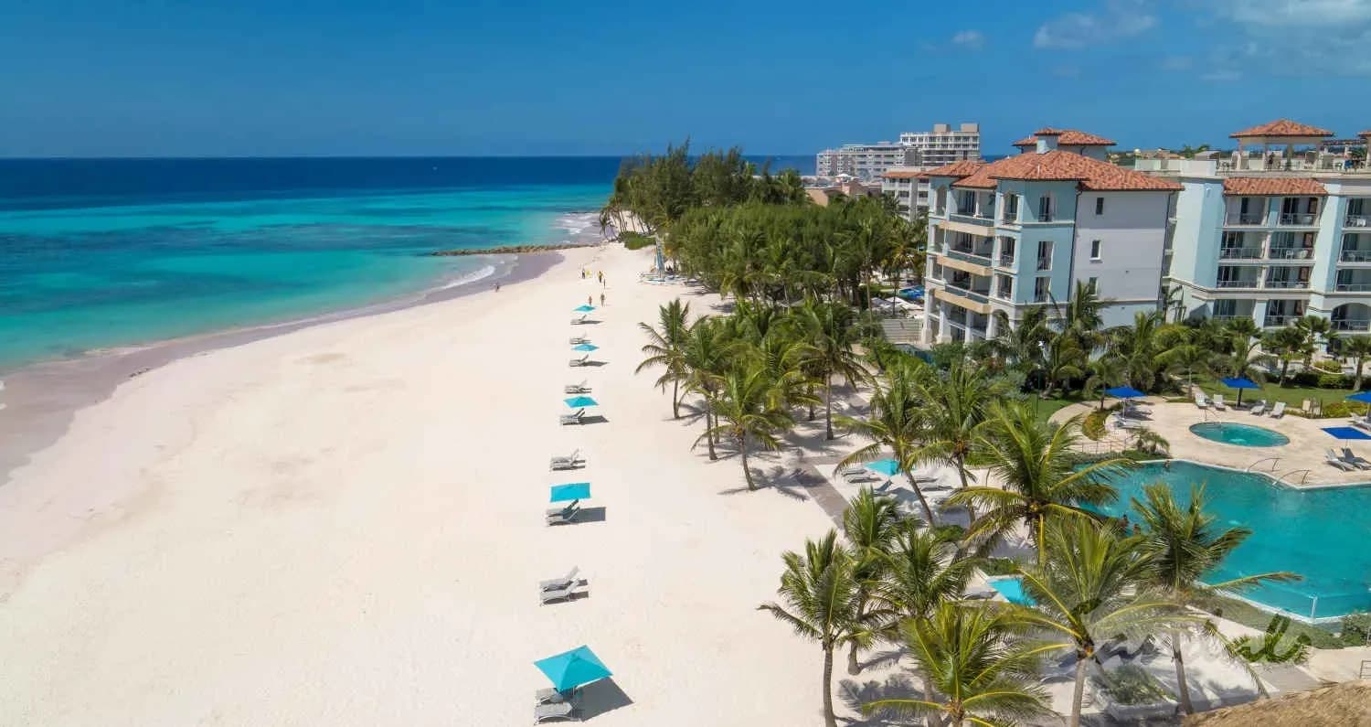 Aerial shot of the Sandals Royal Barbados and its white sand beach Aerial shot of the Sandals Royal Barbados and its white sand beach