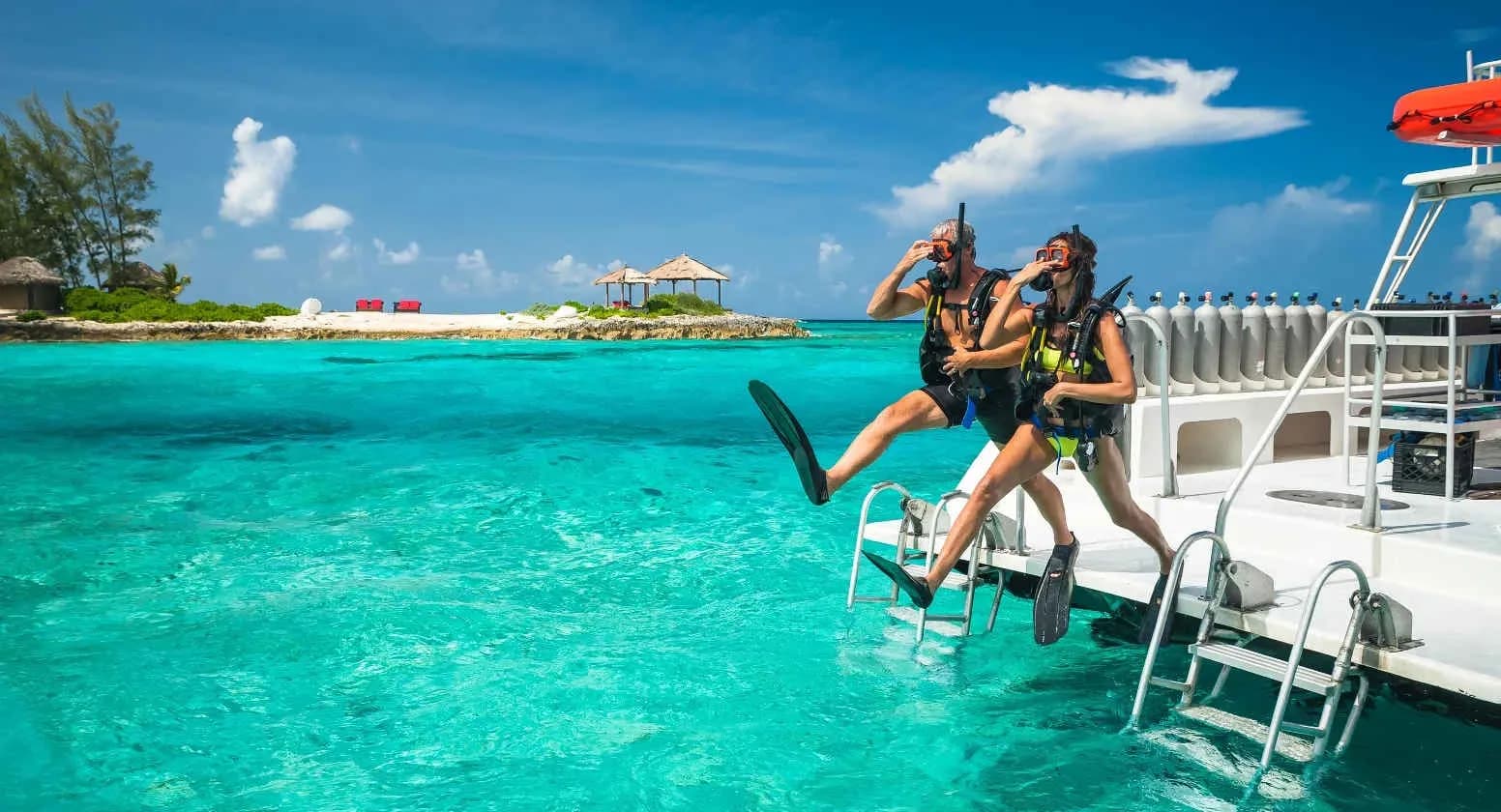 Guests take a giant stride into the ocean Guests take a giant stride into the ocean
