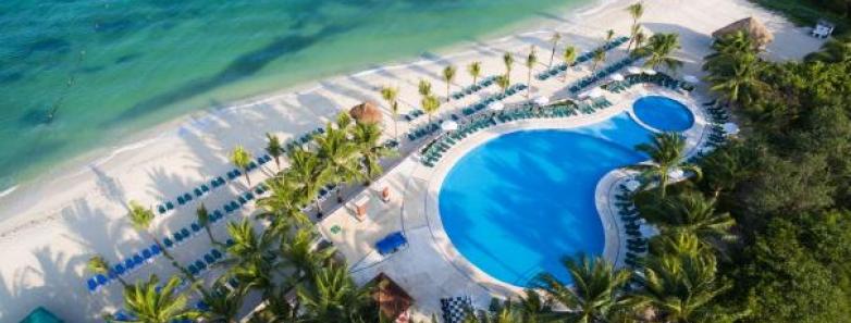 Aerial view of the Occidental Cozumel Resort and pool