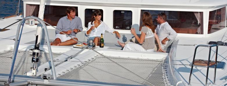 Guests lounging on the deck of the butterfly