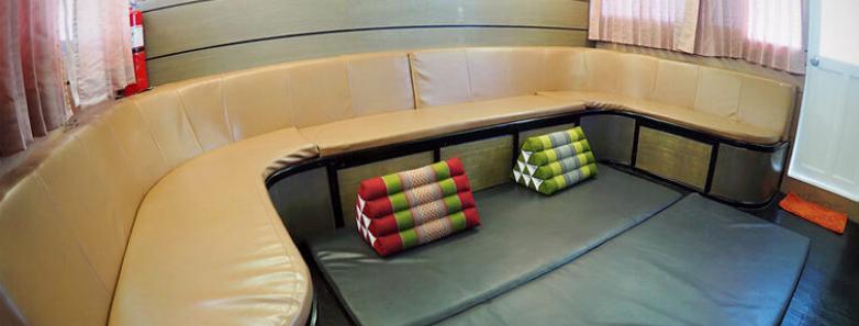 Couches and mats in the indoor common area