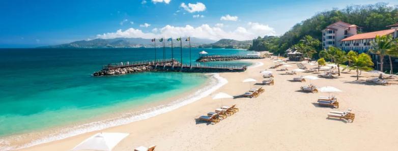 Beachfront with sun beds lined up