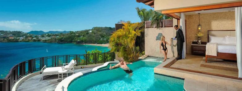 A private pool connecting to a luxurious villa