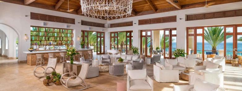 Chairs and tables in one of the resort's restaurants