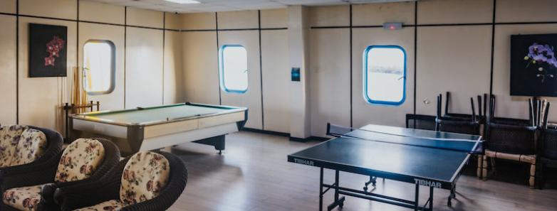 Recreation area with ping pong table